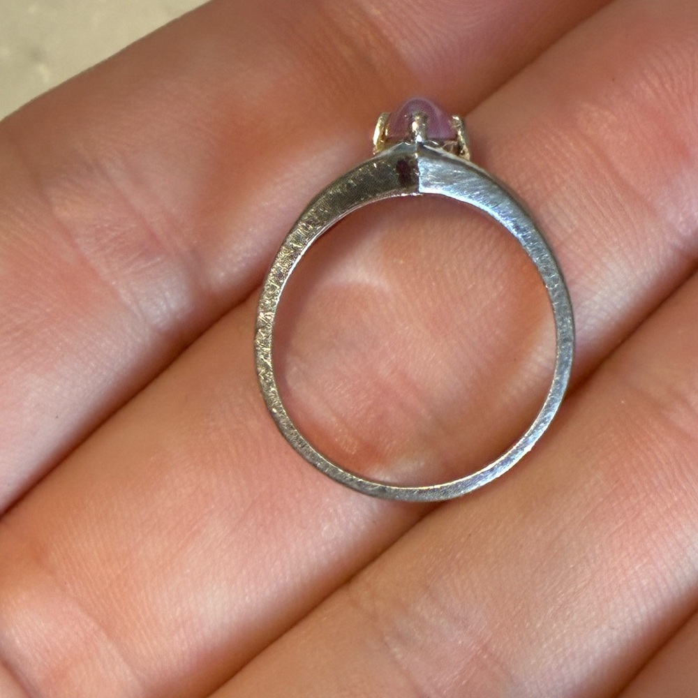 Pink Star Sapphire Ruby 10k Solid White Gold Ring - image 6